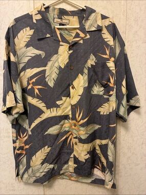 Tommy Bahama Men’s Navy Tropical Camp Shirt - Short Sleeve 100% Silk